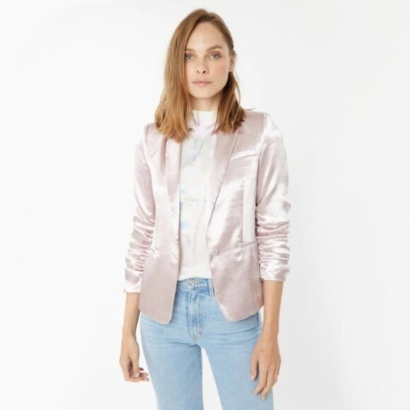 NWT Generation Love mauve pink shimmer satin blazer with ruched sleeves, S or M
